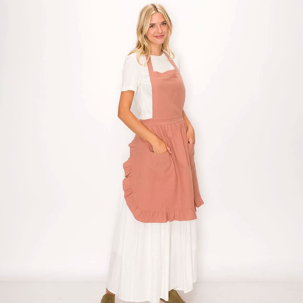 a mente Cotton Ruffle Apron & Dish Cloth Set