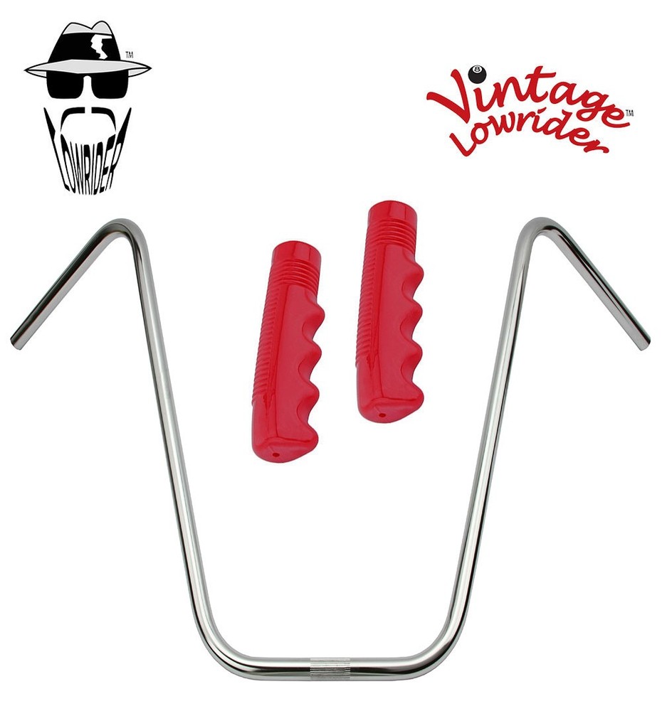 Original Lowrider 22" 22.2 Ape Handlebar Chrome 120mm Grips Solid/Red