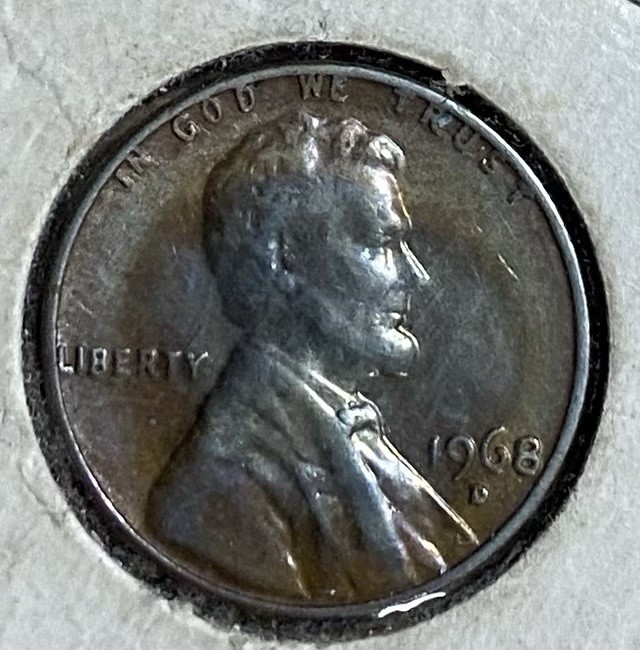1968 D Lincoln Penny DDO Multiple Errors Toned