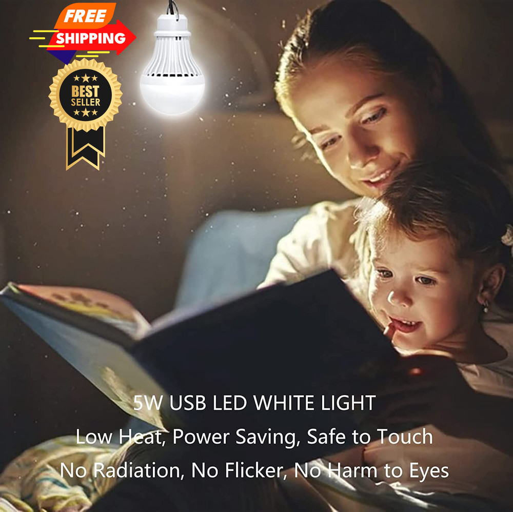 2 Pack USB Light Bulb, LED Camping Lantern, 8.2 ft Extra White