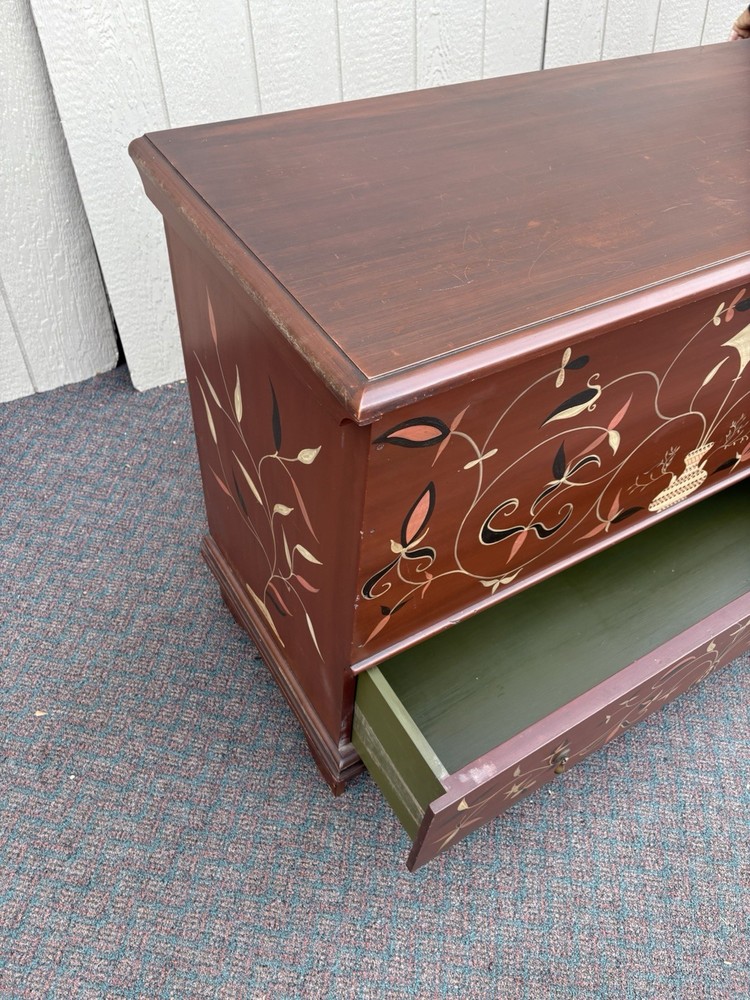67230 Rustic Primitive Hamd Painted Blanket Storage Chest with Drawer