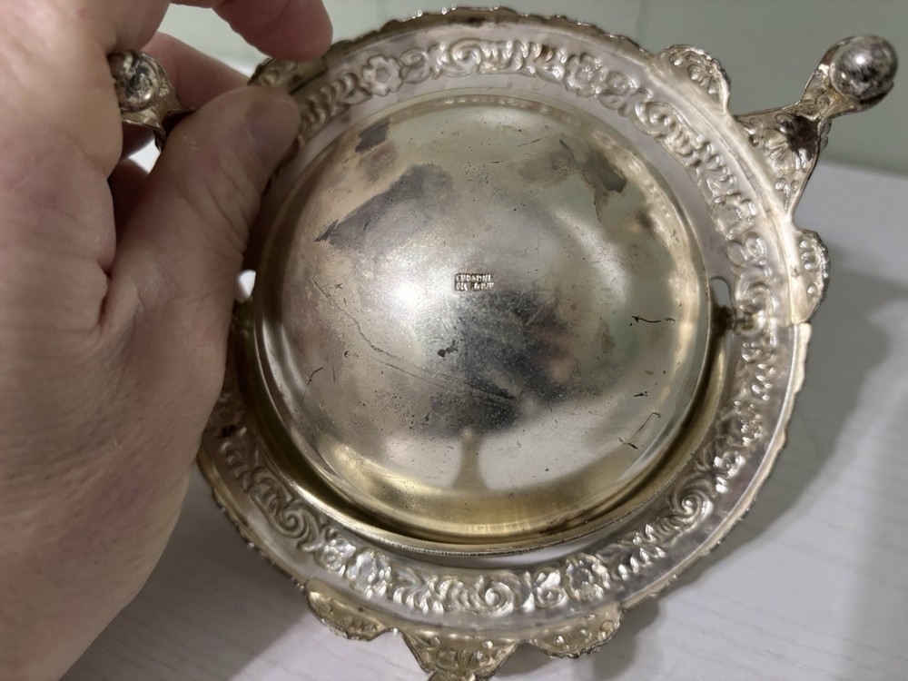 Vintage Silver Platred Cavier/Butter Container Queen Ann