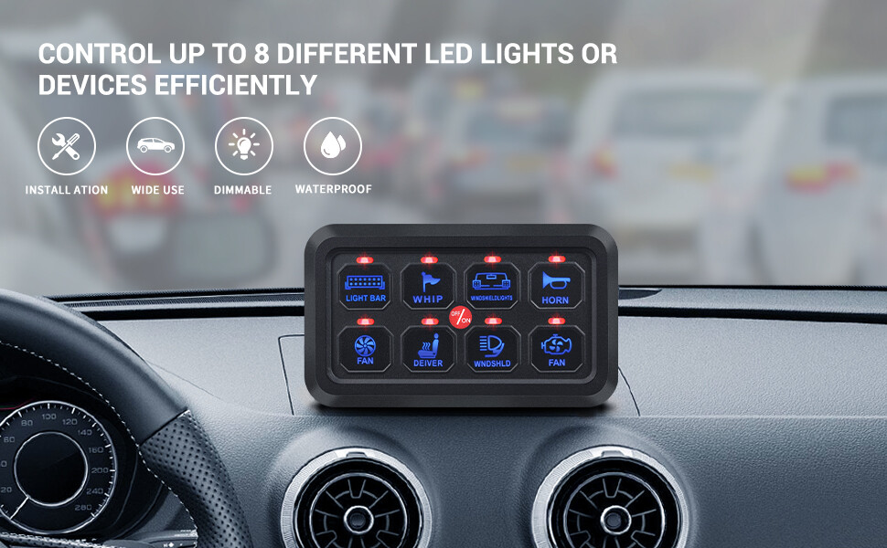 MICTUNING 8 Gang Switch Panel Led Light Electrical Relays System Marine 12/24V