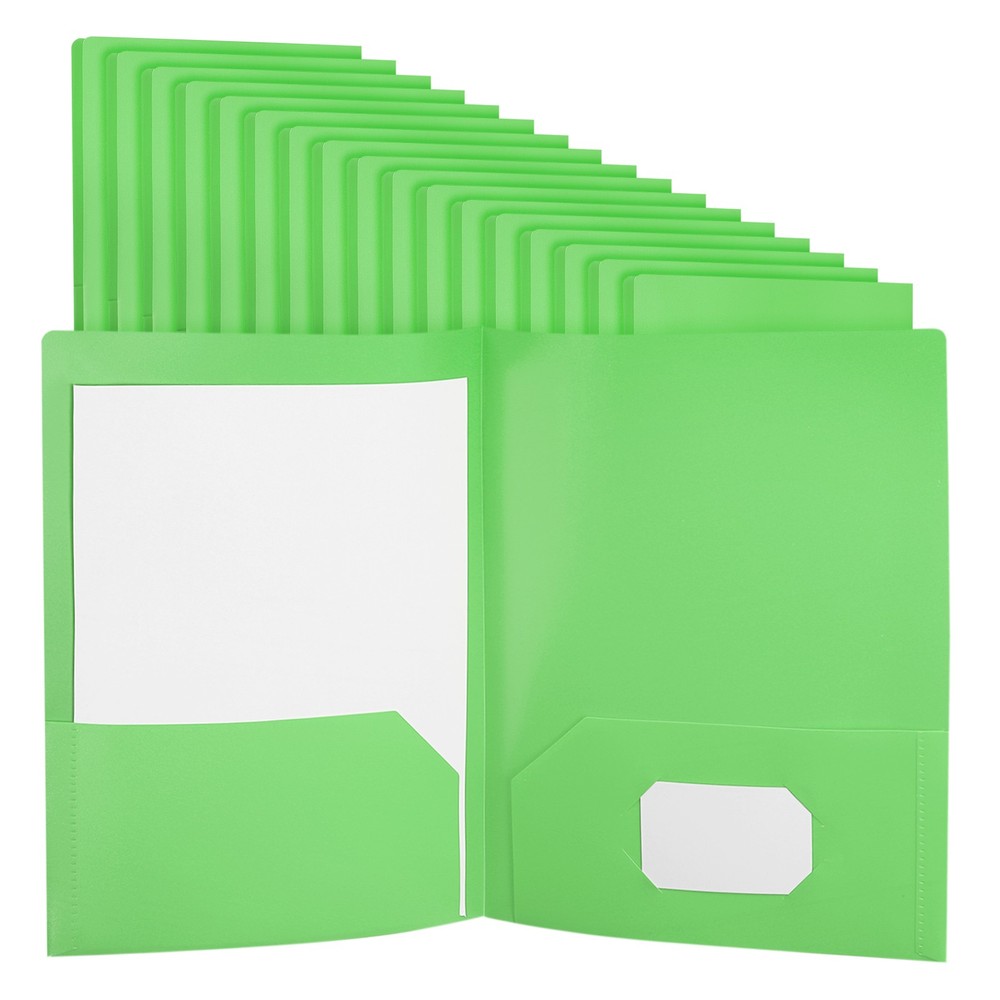 Green Plastic Folders with Pockets, 24 Pack Plastic Pocket Folders