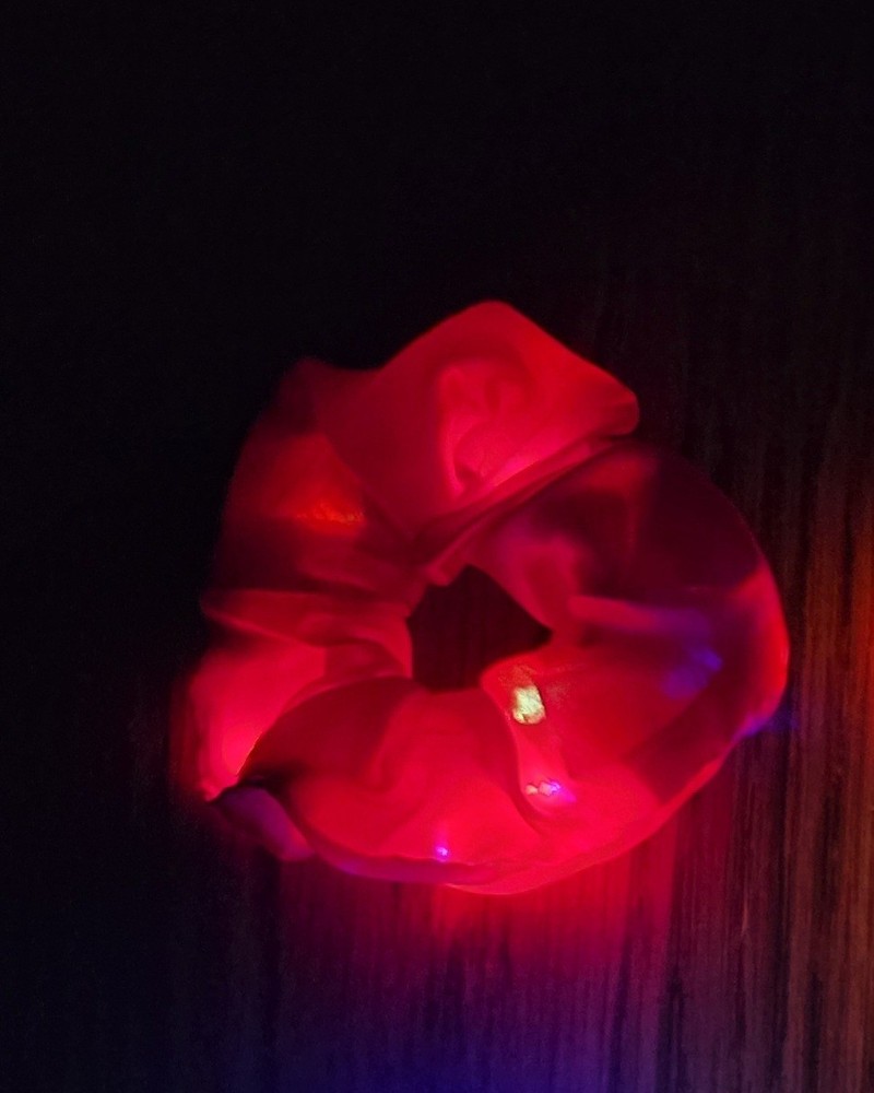 Red Light-Up Scrunchie, 3 Modes (Fast Blink, Slow Blink & Steady-On)