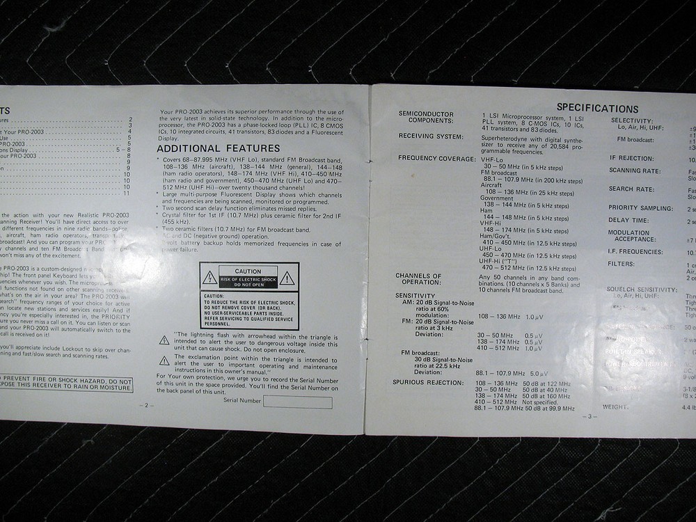 Genuine Realistic PRO-2003 Programmable AM/FM Scanning Receiver Manual