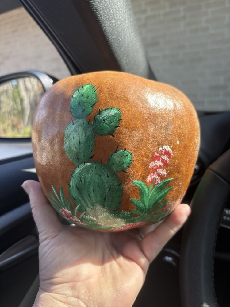 Large Cactus Apple Gourd - Hand Painted