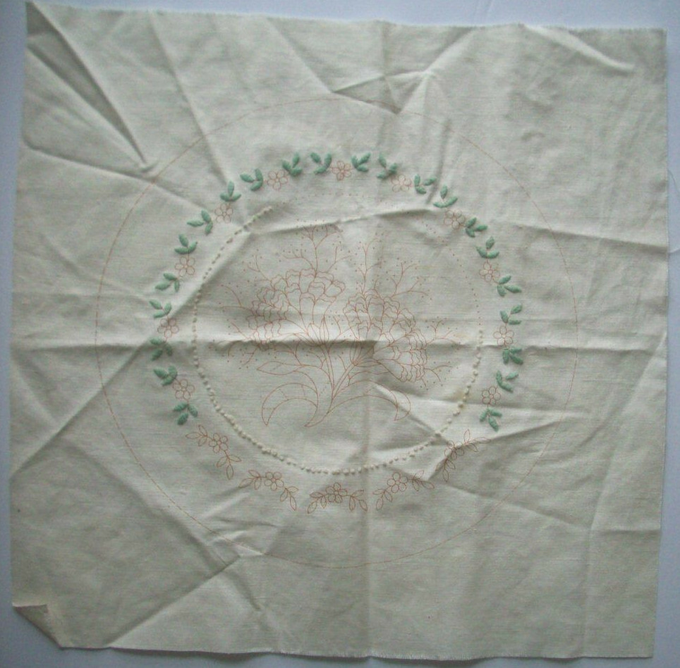 Candlewicking Carnation pillow salvage project started