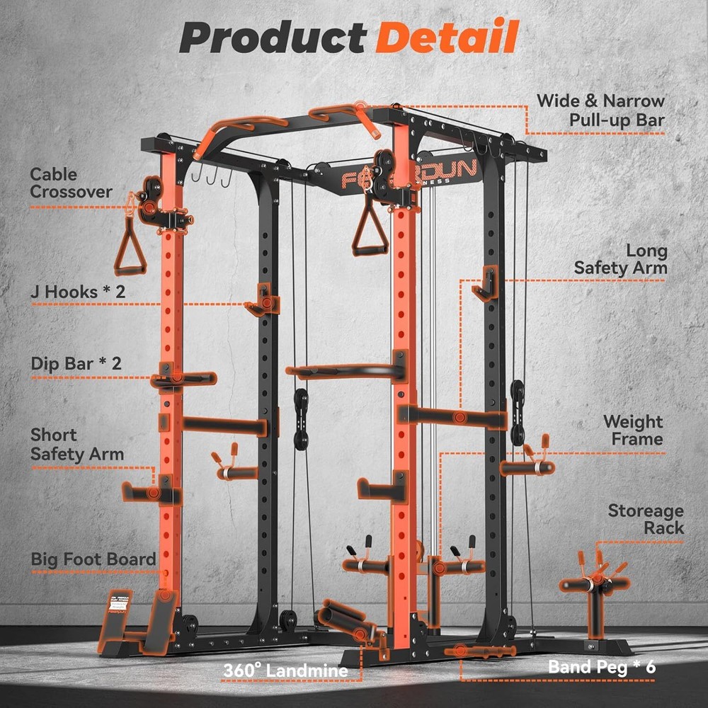 Multi-Function Squat Rack Power Cage FLA01 with Cable Crossover System,for GYM