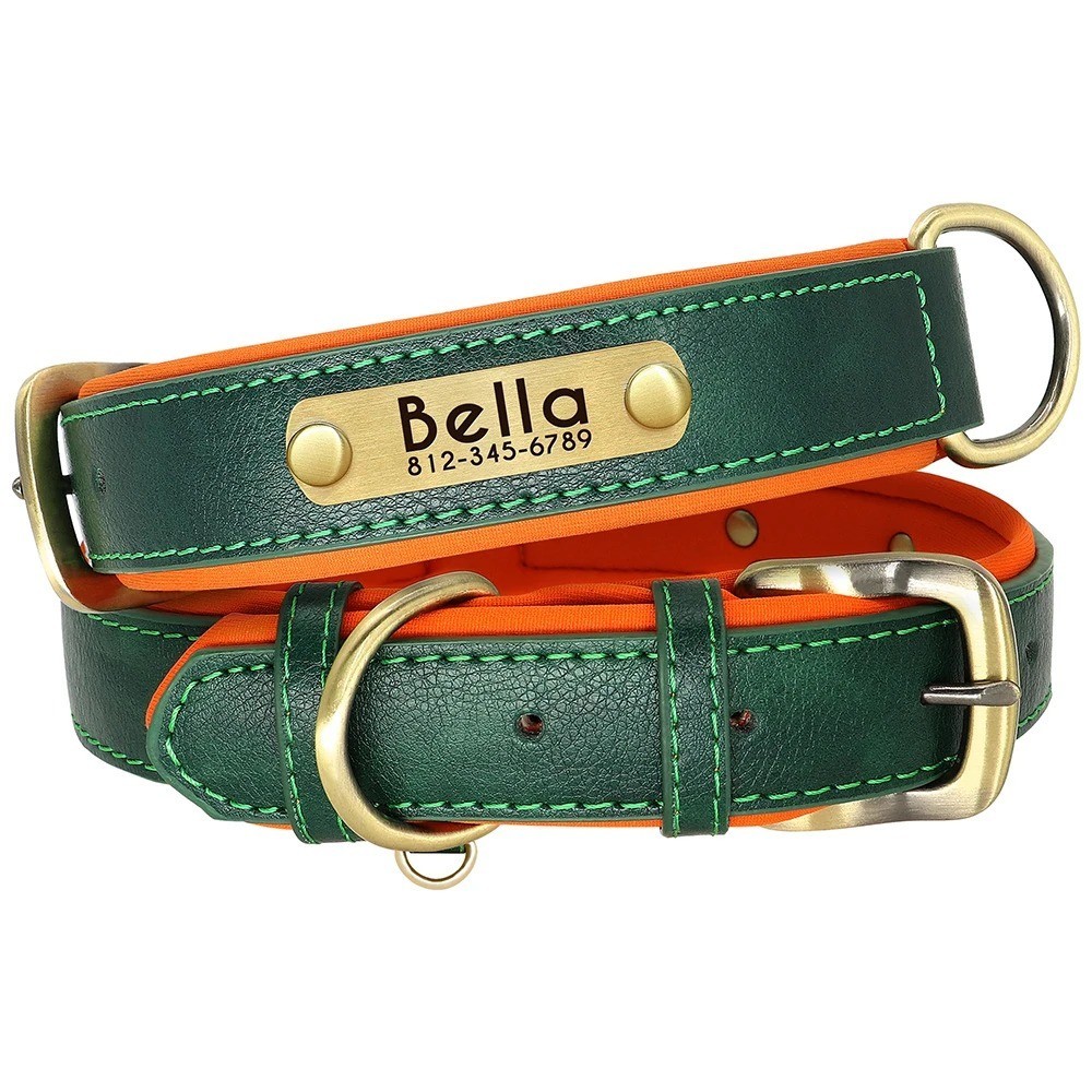 Soft Leather Personalized Dog Collar ID Tag Engraved for Small Medium Large Dogs