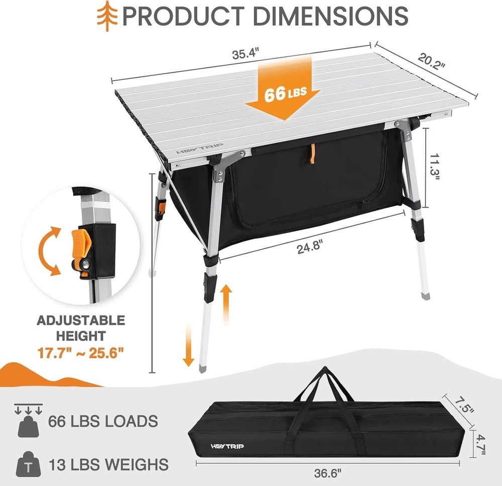 Portable Aluminum Folding Beach Table with Storage Bag Grey