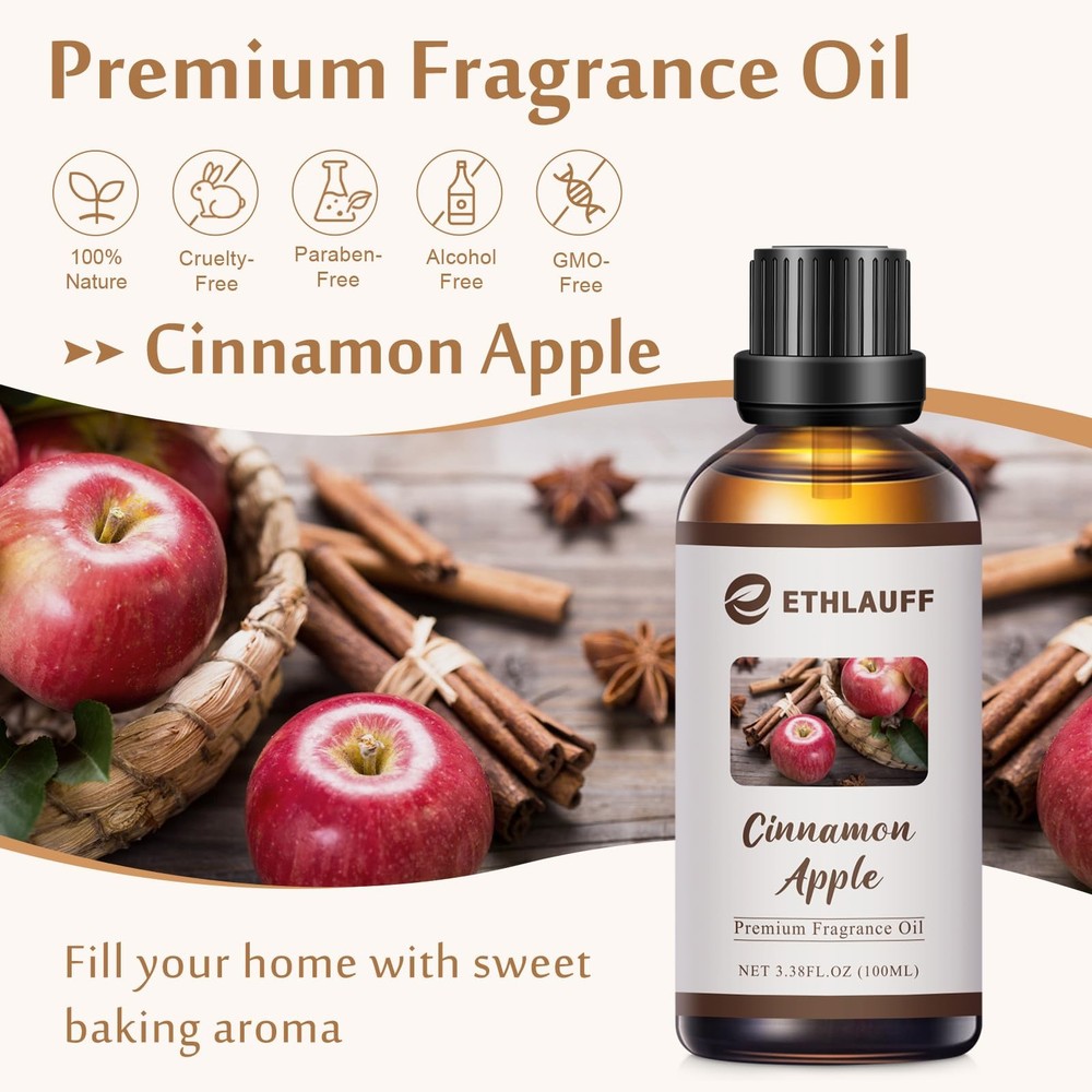 Cinnamon Apple Essential Oil, 100ml Fall Essential Oil for Diffusers for Home...