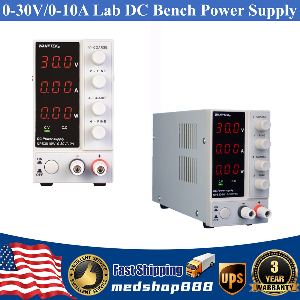0-30V 0-10A Lab DC Bench Power Supply Variable Linear Adjustable Power Supply
