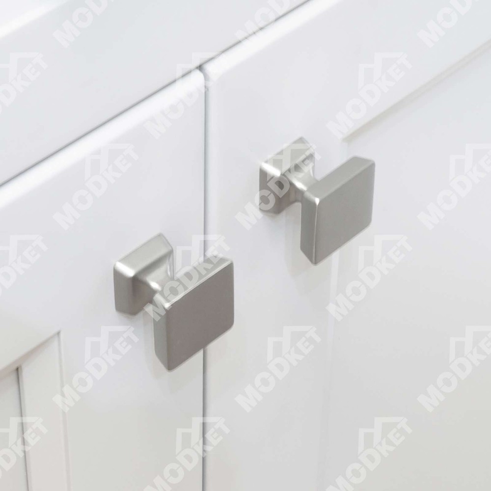 Square Brushed Nickel Solid Cabinet Handles Pulls Knob Kitchen Bathroom Modern