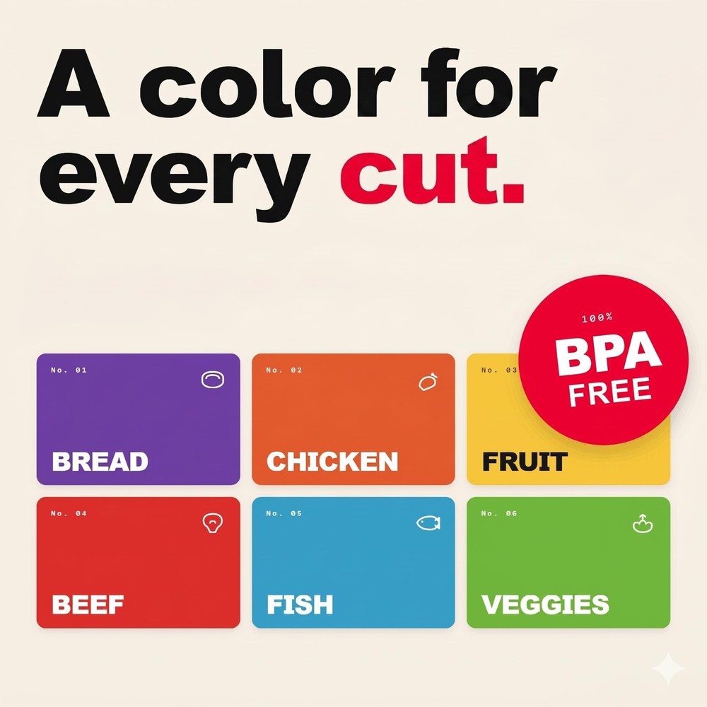 Best Cooler Kitchen Bamboo Cutting Board Set with 6 Color Coded Flexible Plastic