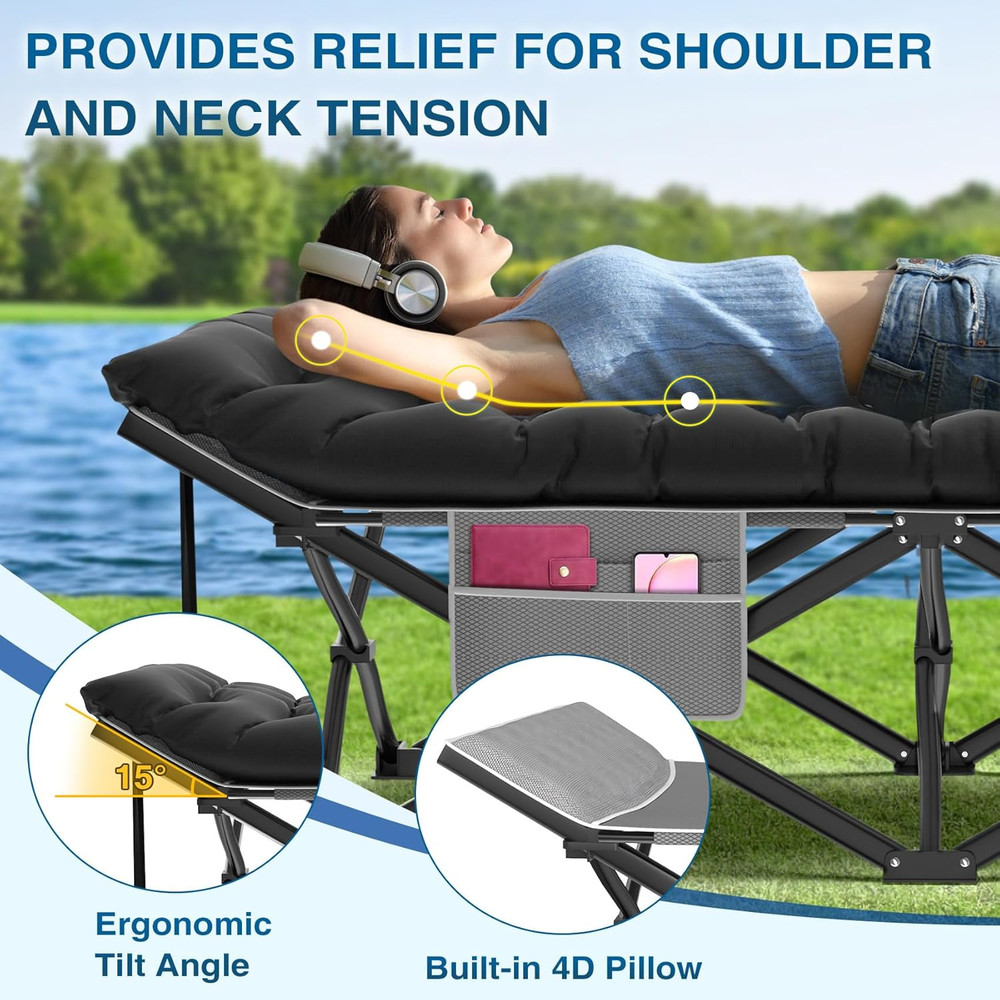 Oversized XXL Folding Camping Cot, Heavy Duty Sleeping Cot for Adults with Mattr