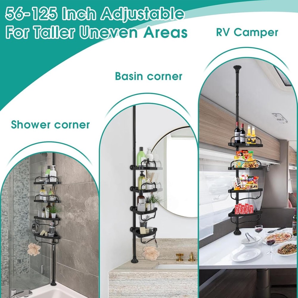 Corner : Rustproof 125" Tension Inside Shower Organizer, Adjustable Bathroom ...