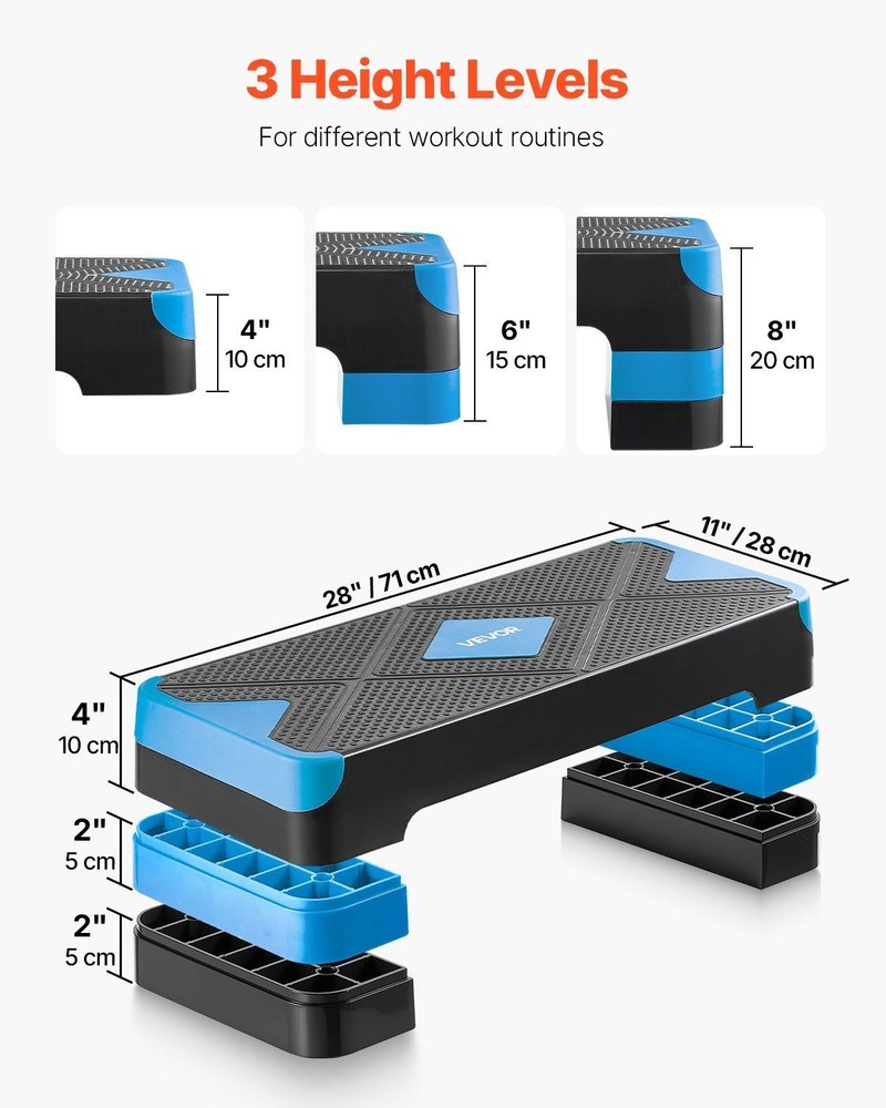 Performance Aerobic Step Bench 28in Size Adjustable Height Blue