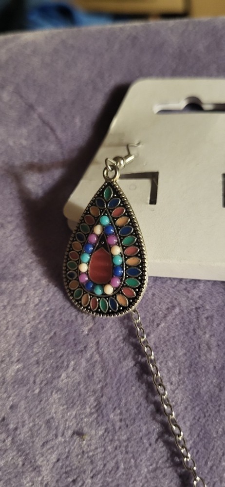 Boho Style Enamel And Seed Bead Pendant And Earring Set