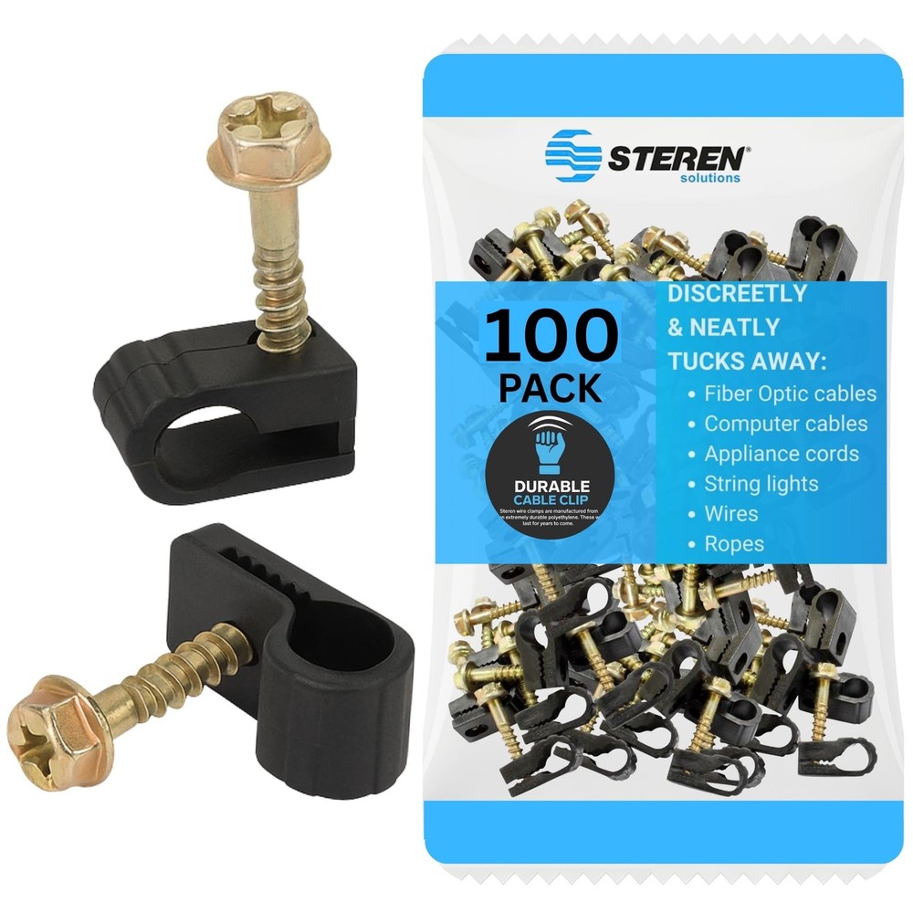 STEREN Coaxial Cable Clips - Holder - 100 Count - Single Cable, Black