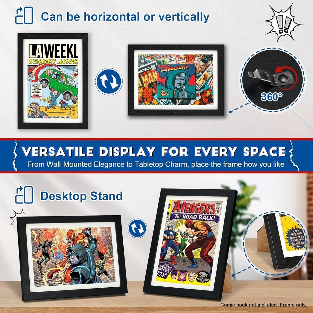 Elegant Wall Mount Comic Frame - Protects & Displays 6.67" × 10.16" Comics