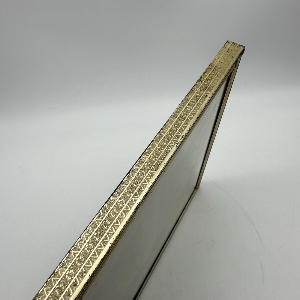 Long Rectangular Picture Frame Metal Flower Etched Sides Free Standing