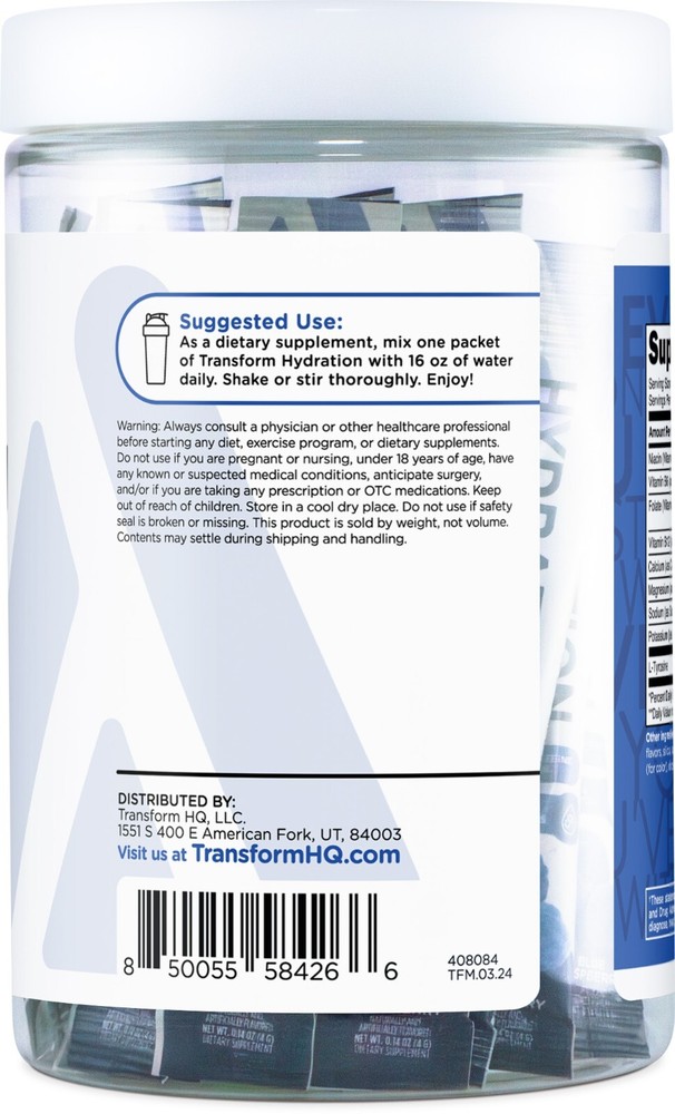 TransformHQ Hydration Electrolyte Drink Mix (Blue Raspberry) 21 Packets