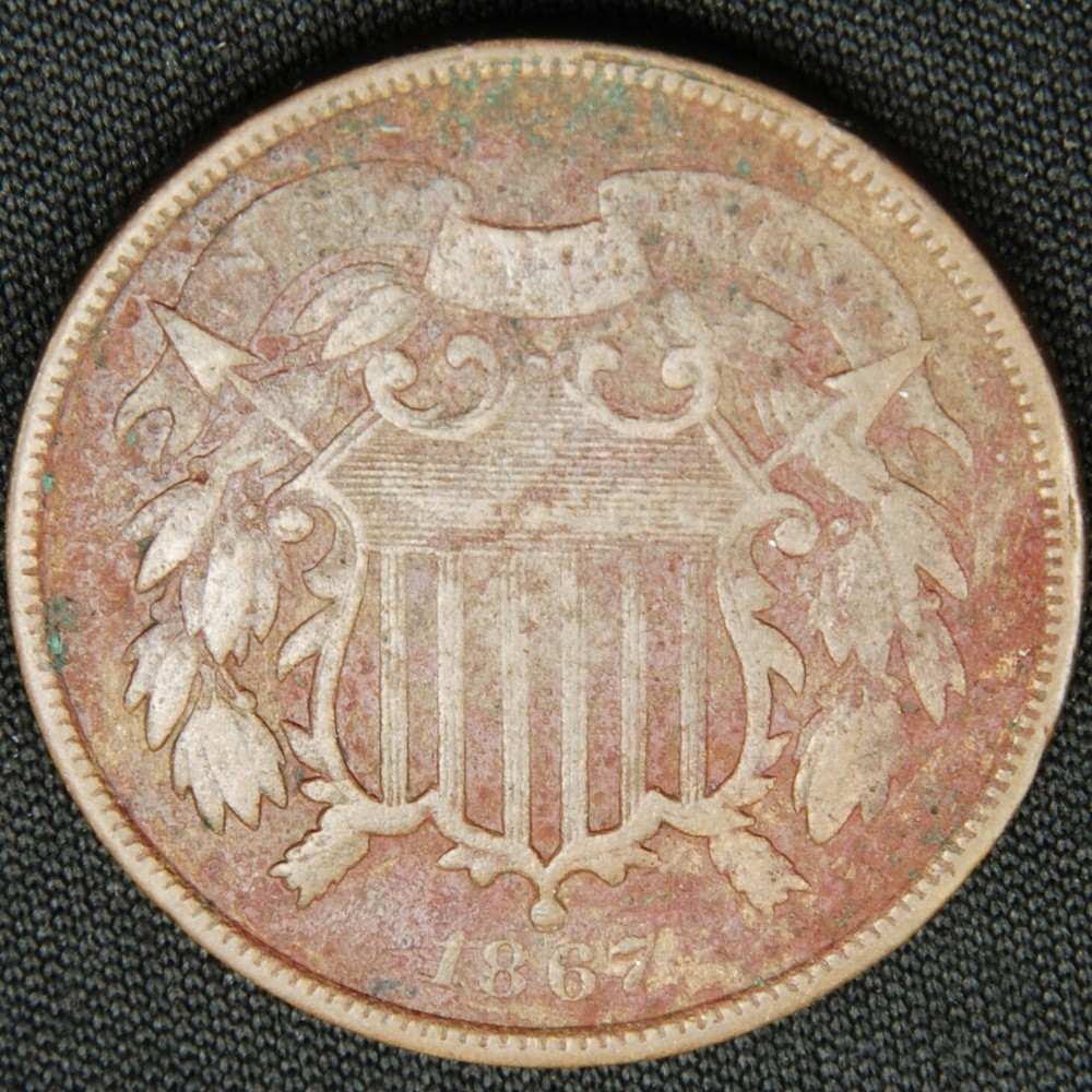 1867 US 2c  Shield Two Cent  Coin  #1038