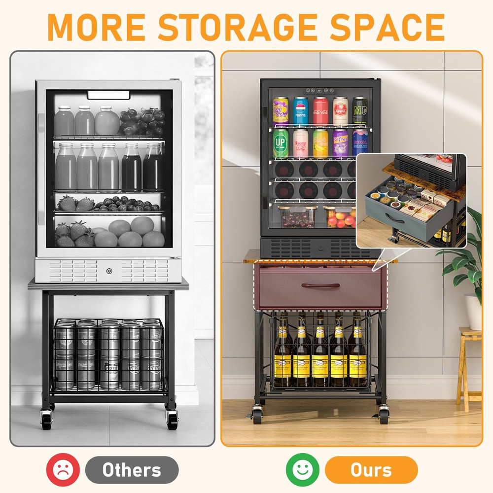 Mini Fridge Stand, Heavy-Duty Mini Fridge Table with Storage, Small Refrigerator