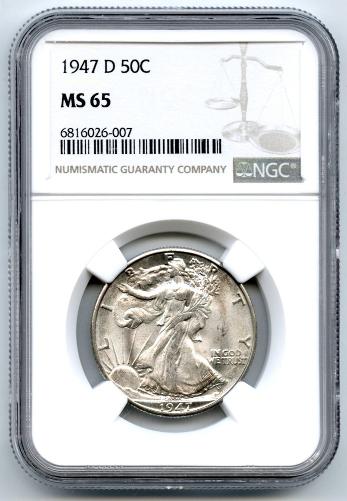 1947-D Walking Liberty Half Dollar, NGC MS65