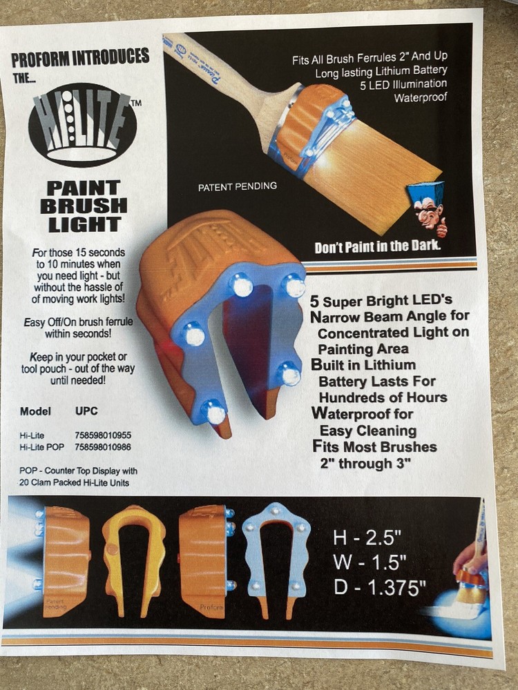 Hi-lite Paint brush light Proform Technologies LED light lithium battery painter