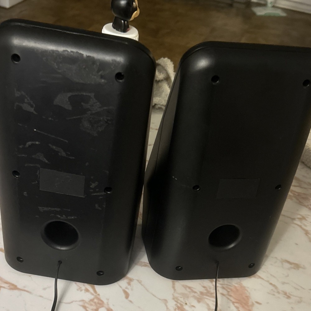 Black Wired Bookshelf Speakers Pair with RCA Input, Rectangular Plastic