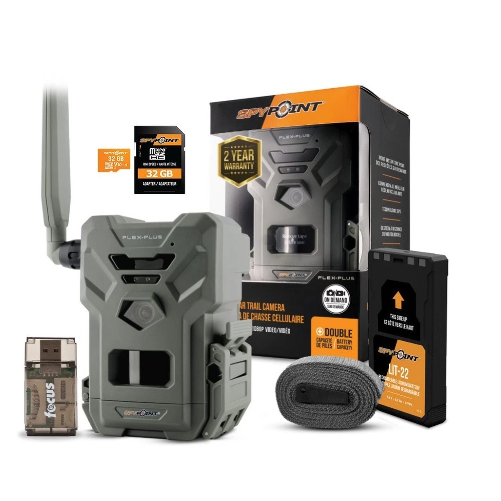 Spypoint Flex-Plus Cellular Trail Camera MicroSD Card Reader Bundle