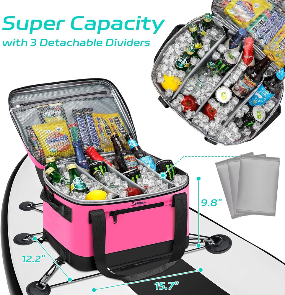 Waterproof Paddle Board Cooler with Shoulder Strap & 6 Elastic Clips