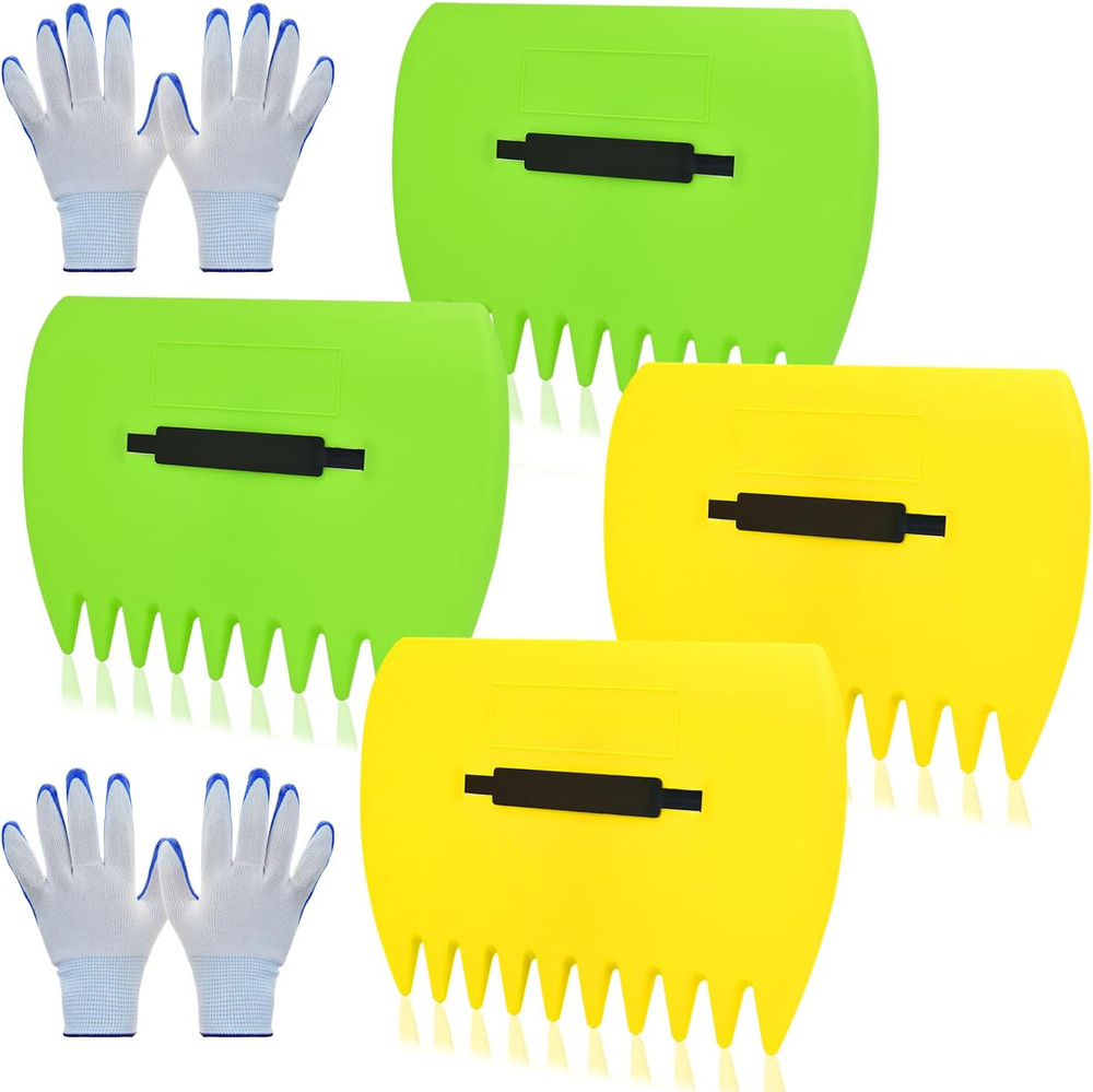 2 Sets Leaf Scoops with Gloves Large Plastic Leaf Grabbers Yard Cleanup