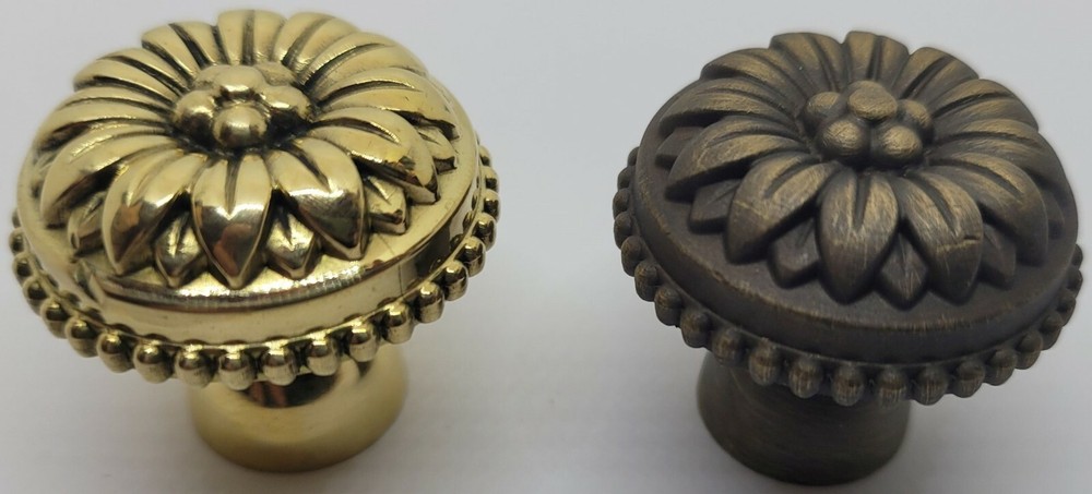 Round French Solid Brass knob mid century modern floral antique depression pull