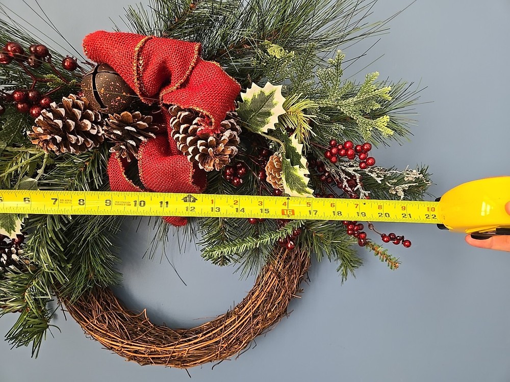 20" Mixed Greenery with Pinecones Berries Bow Vine Artificial Christmas Wreath