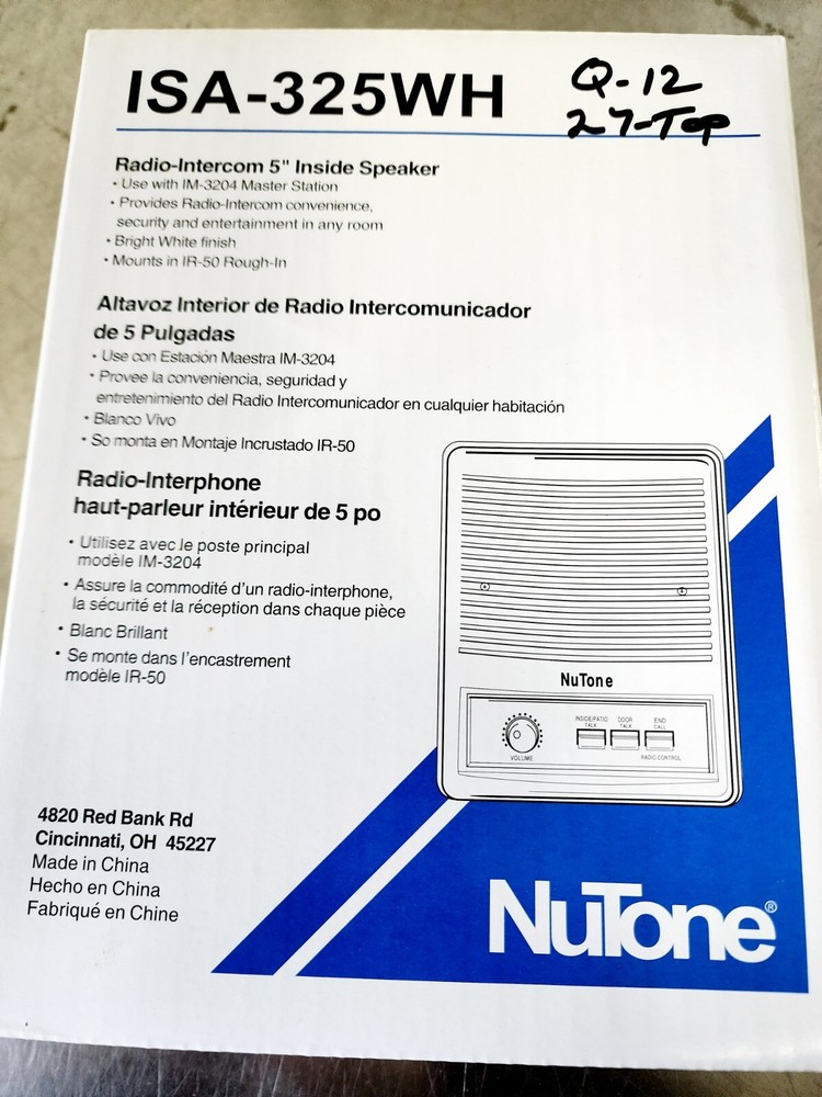 Nutone ISA-325WH Inside Radio Intercom 5" Speaker