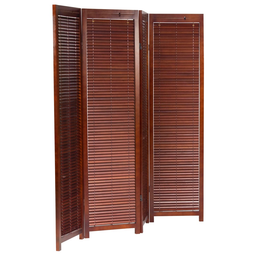 6 ft. Tall Adjustable Shutter Room Divider Walnut 4 Panel