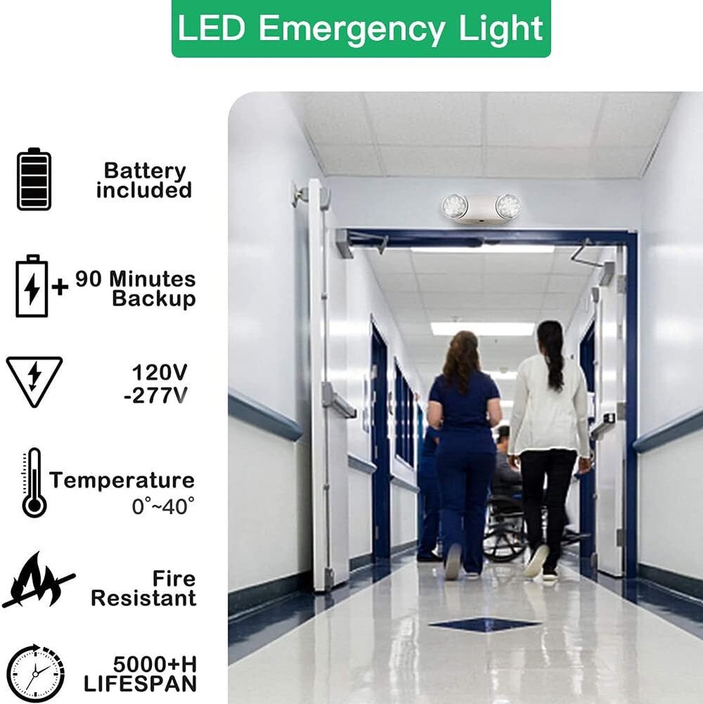 LED Emergency Exit Light Adjustable Dual Head Lamp with Battery Backup UL