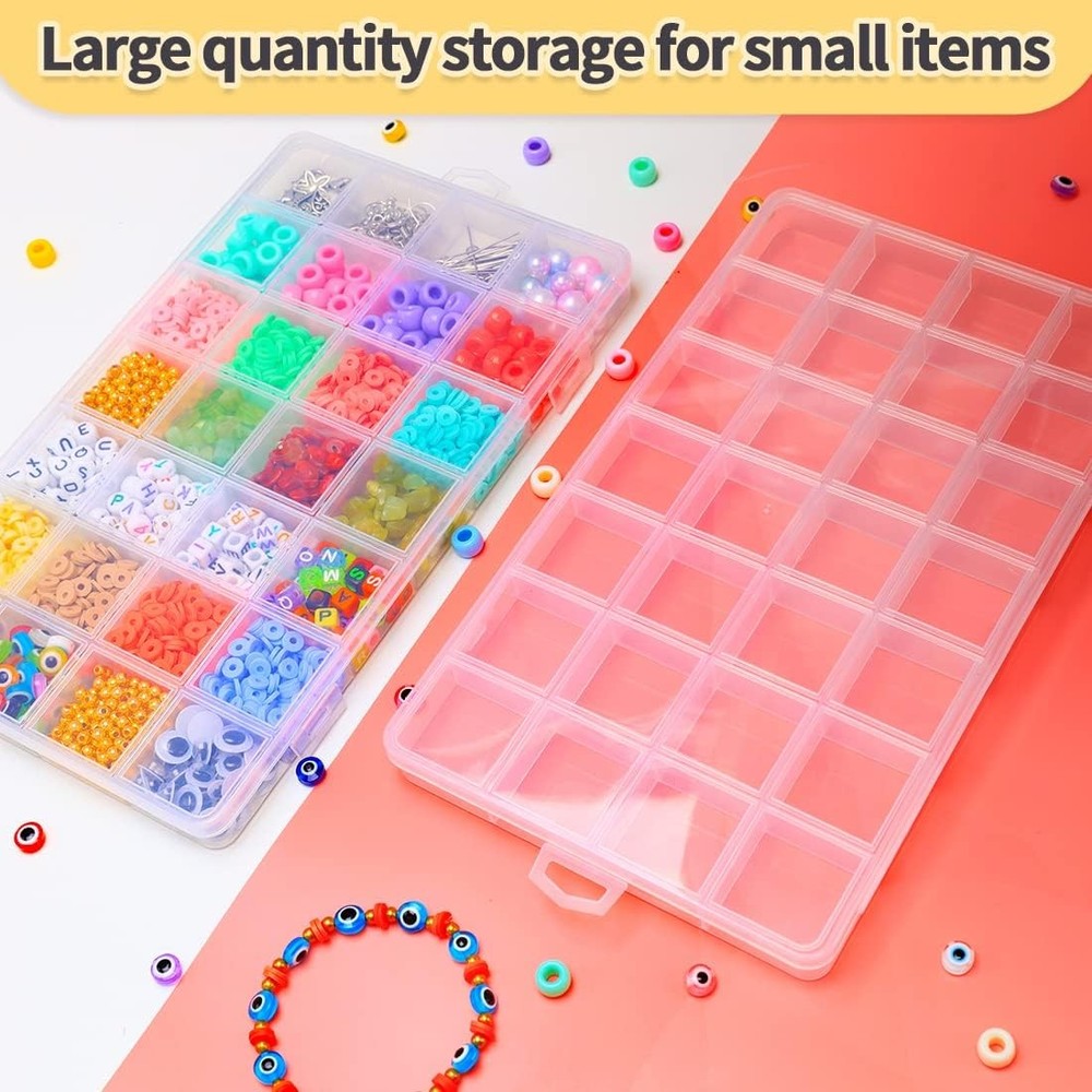 IOOLEEM 28 Grids Plastic Bead Organizer Box, 28 (1 pack), Clear