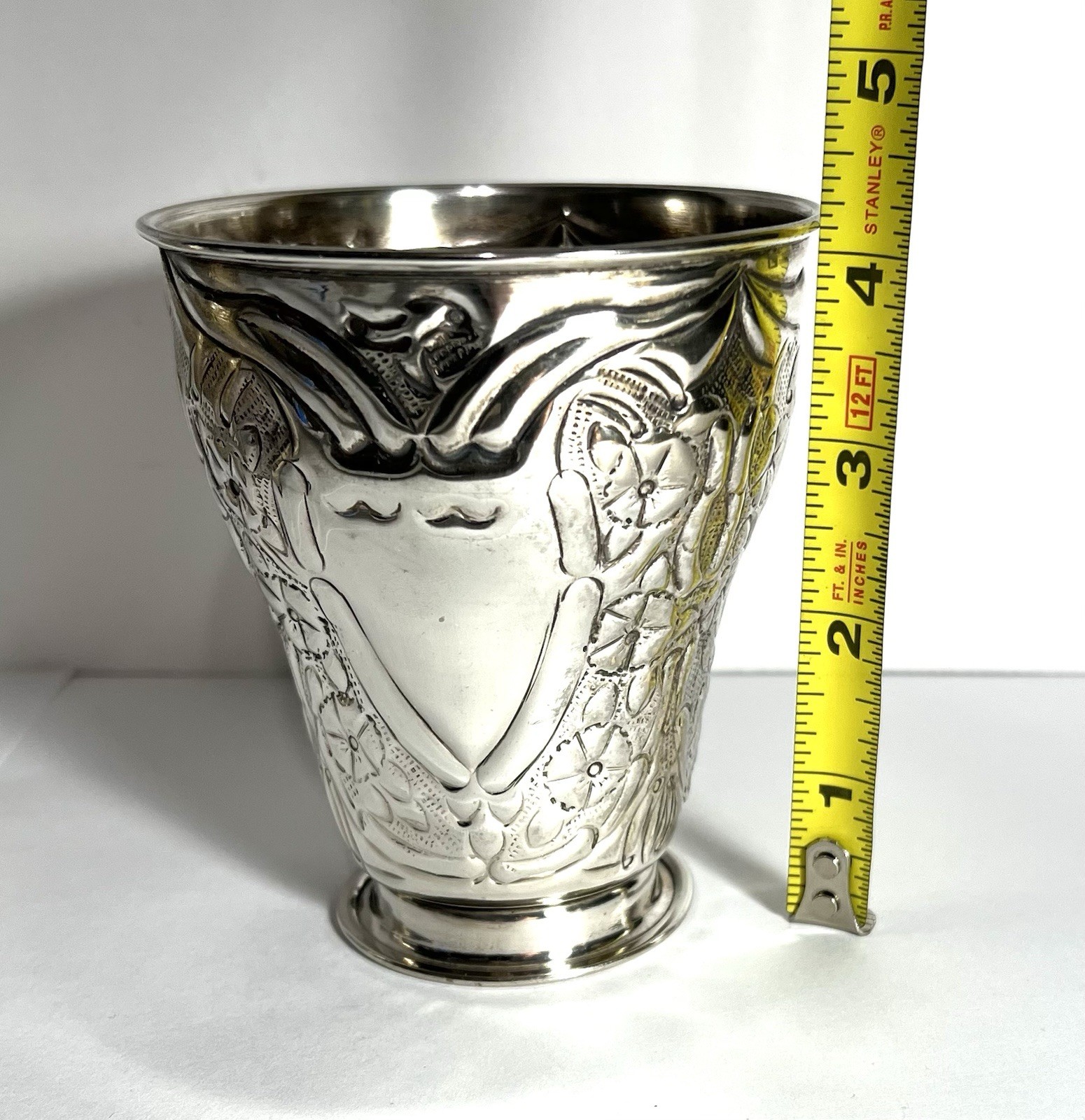 Vintage Silverplate Embossed Goblet Tumblers Vases - TWO’S COMPANY - 4” Tall