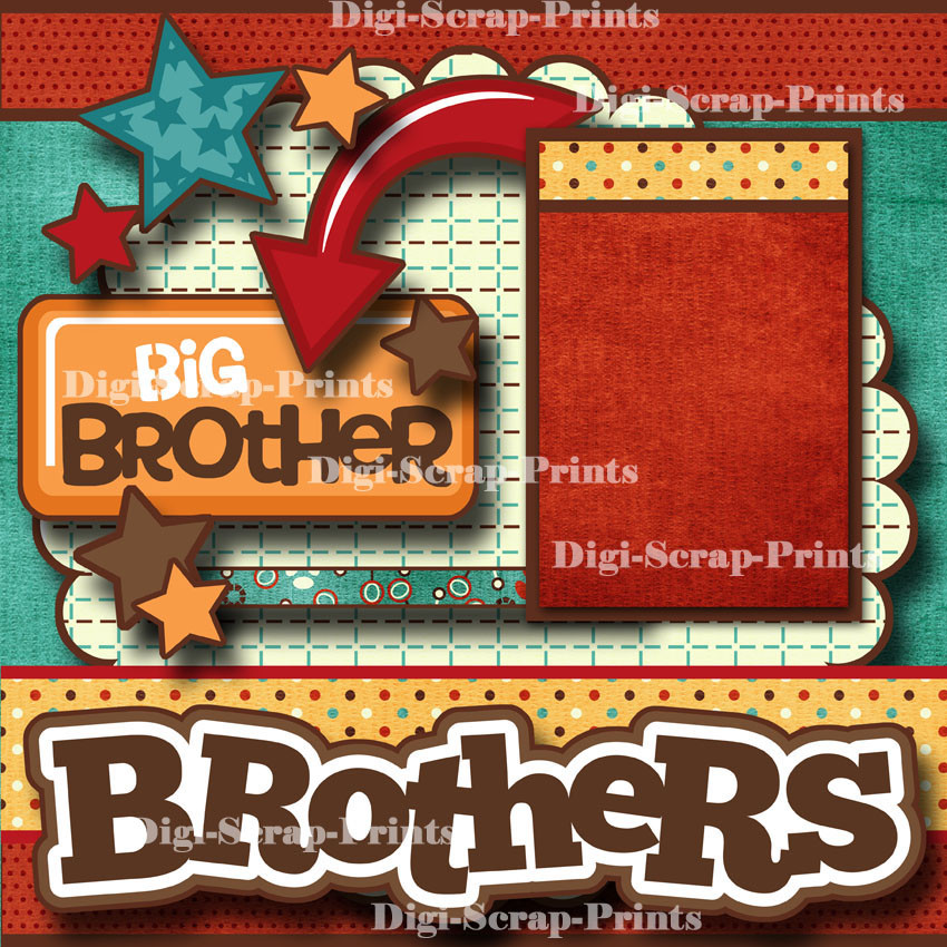 BROTHERS boy 2 premade scrapbook pages paper piecing layout DIGISCRAP #A0122