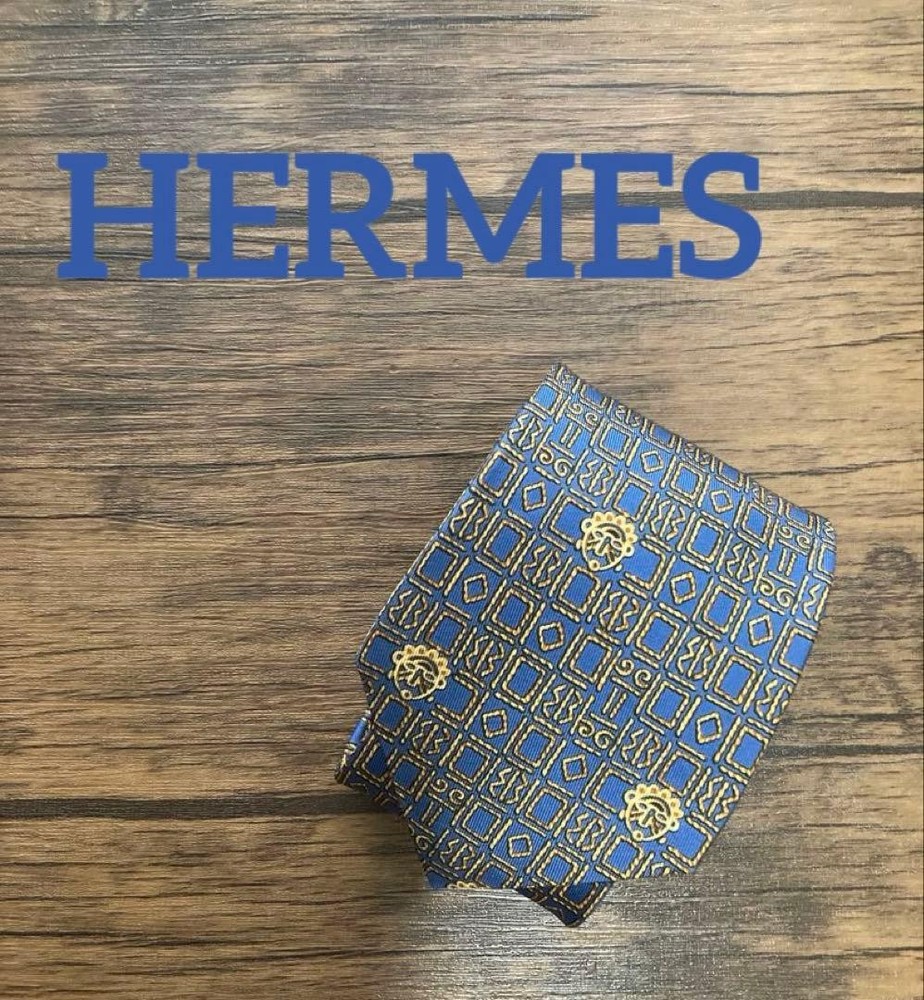 Hermes Silk Tie 150cm Blue Unused Condition