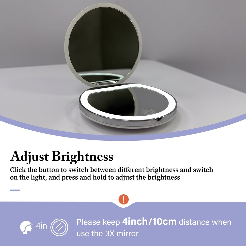 Portable LED Makeup Mirror with 3 Light Modes, 3X Magnification & Compact Design