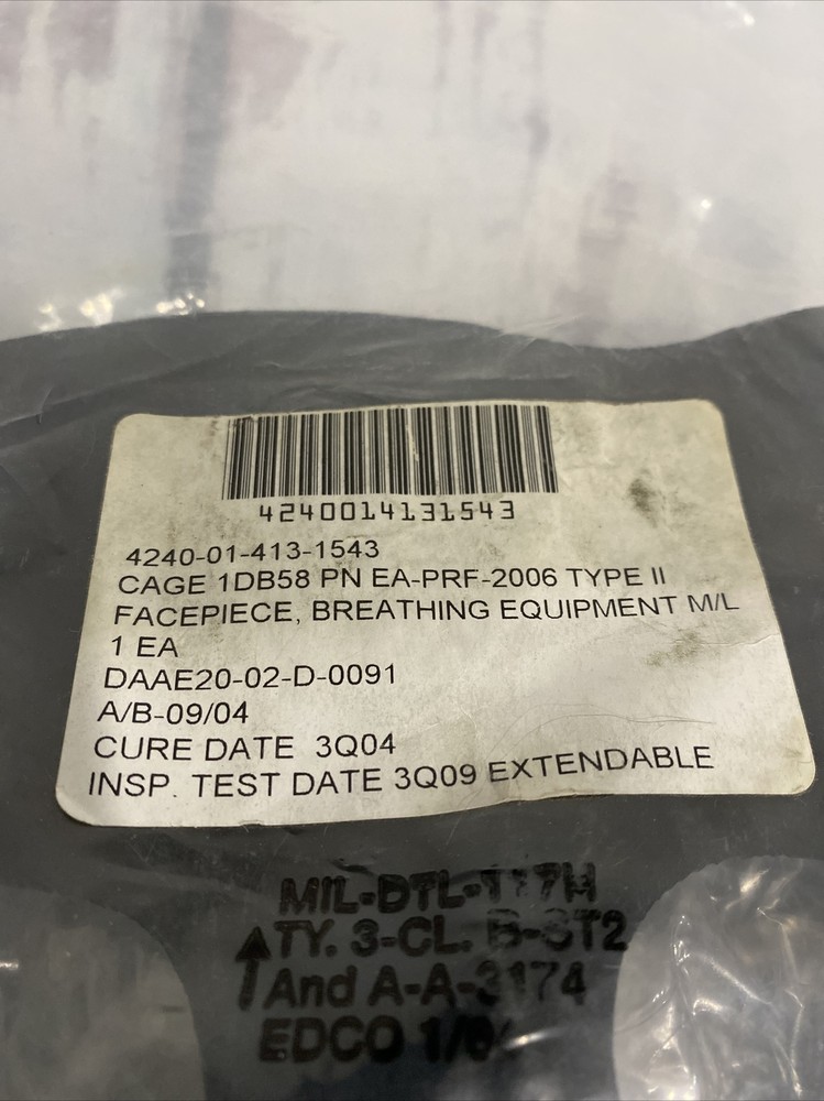 NIW Facepiece, Breathing Equipment M/L Military, 4240014131543 PN EA-PRF-2006