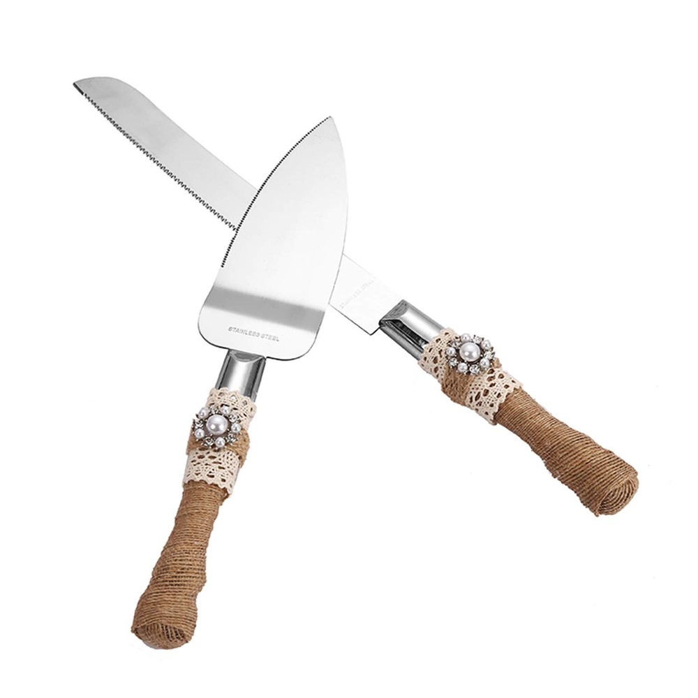 2 PCS Set Rustic Wedding Cake Knife Serving Parties Anniversaries
