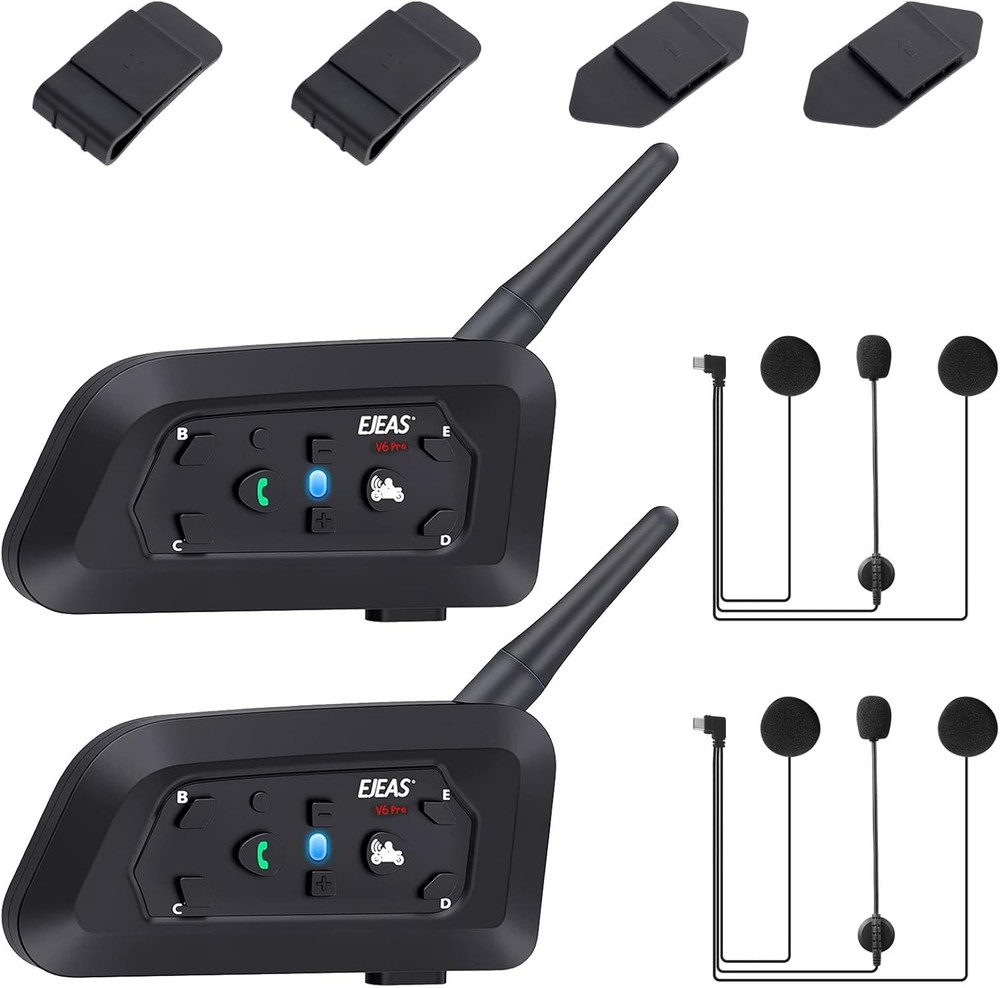 V6 Pro Motorcycle Helmet Bluetooth Intercom Headset 1200M 2 2Pack