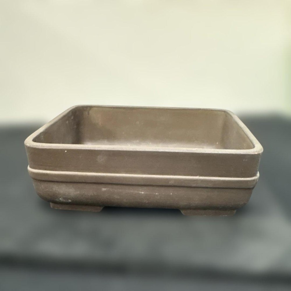 Beige Pottery Rectangular Bonsai Pot Japanese Art Shape Miniature Tree Container