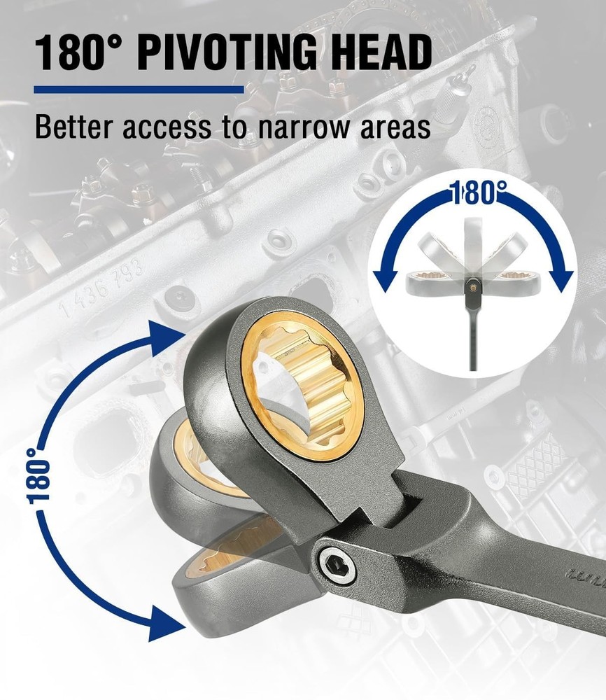 11mm Flex-Head Ratcheting Wrench - Compact, Durable, and Precise